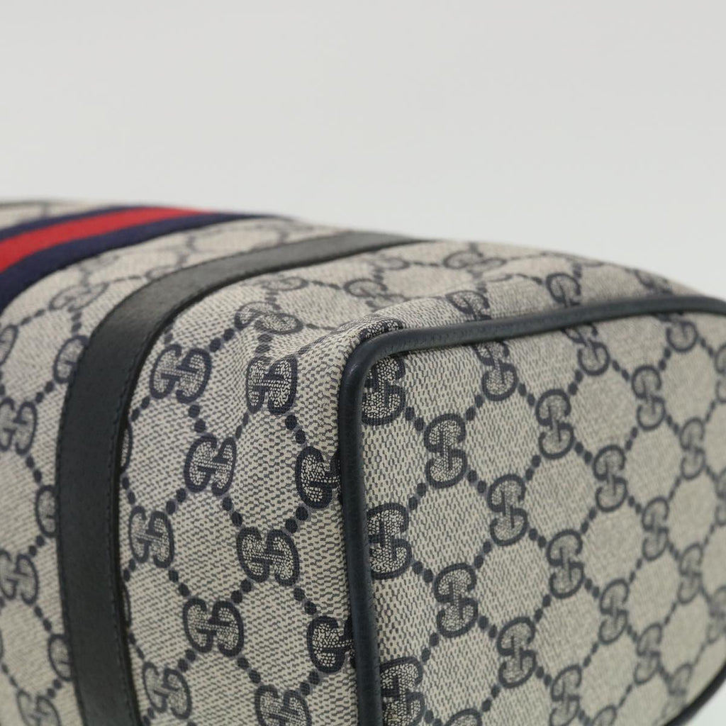 GUCCI Sherry Line GG Canvas Boston Bag PVC Leather Navy Red yk5679B