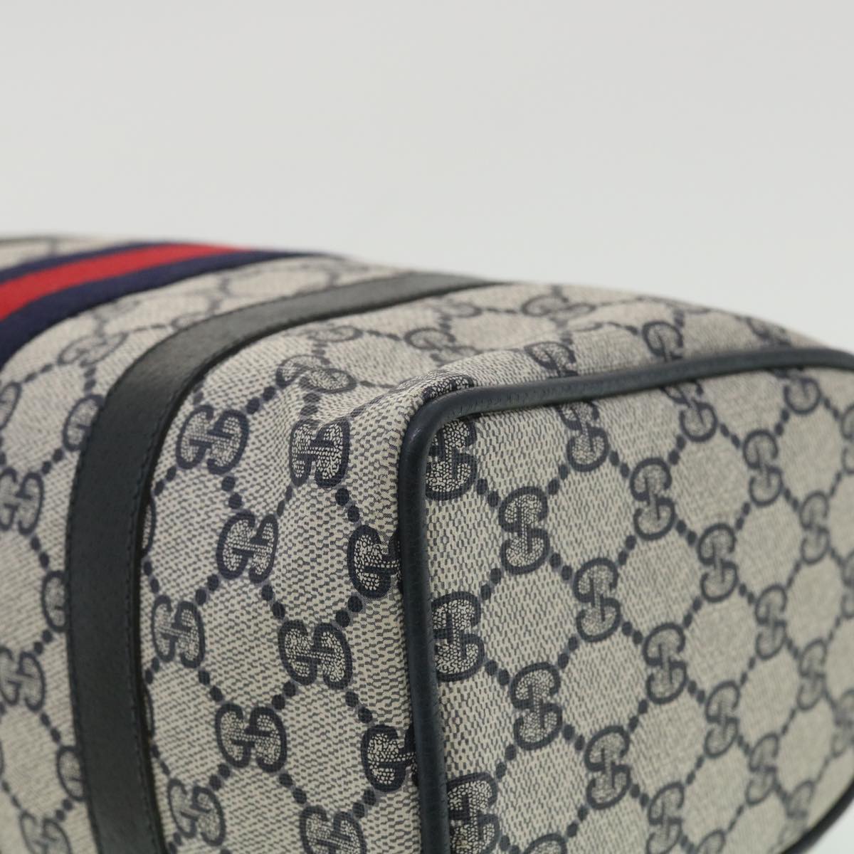 GUCCI Sherry Line GG Canvas Boston Bag PVC Leather Navy Red yk5679B