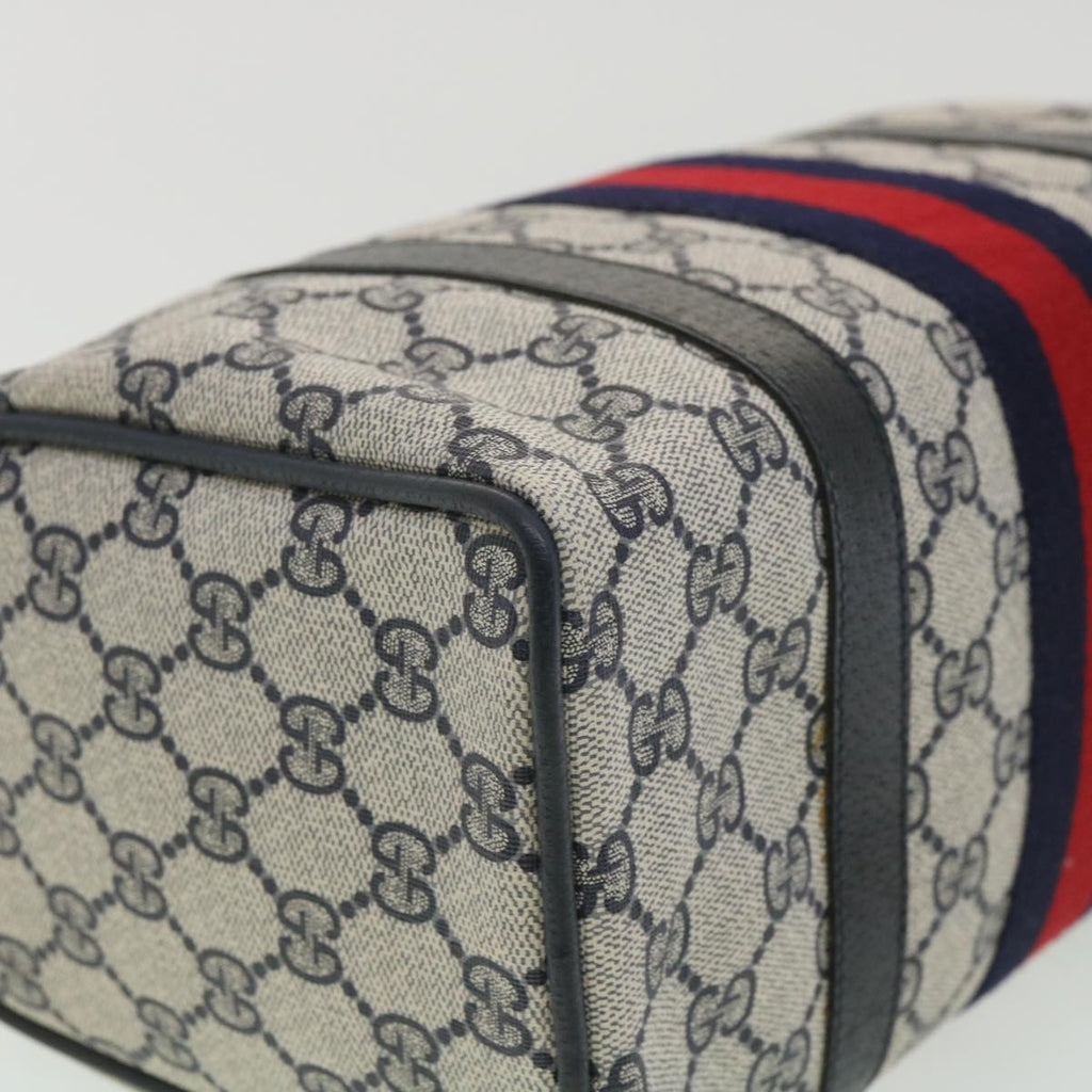 GUCCI Sherry Line GG Canvas Boston Bag PVC Leather Navy Red yk5679B