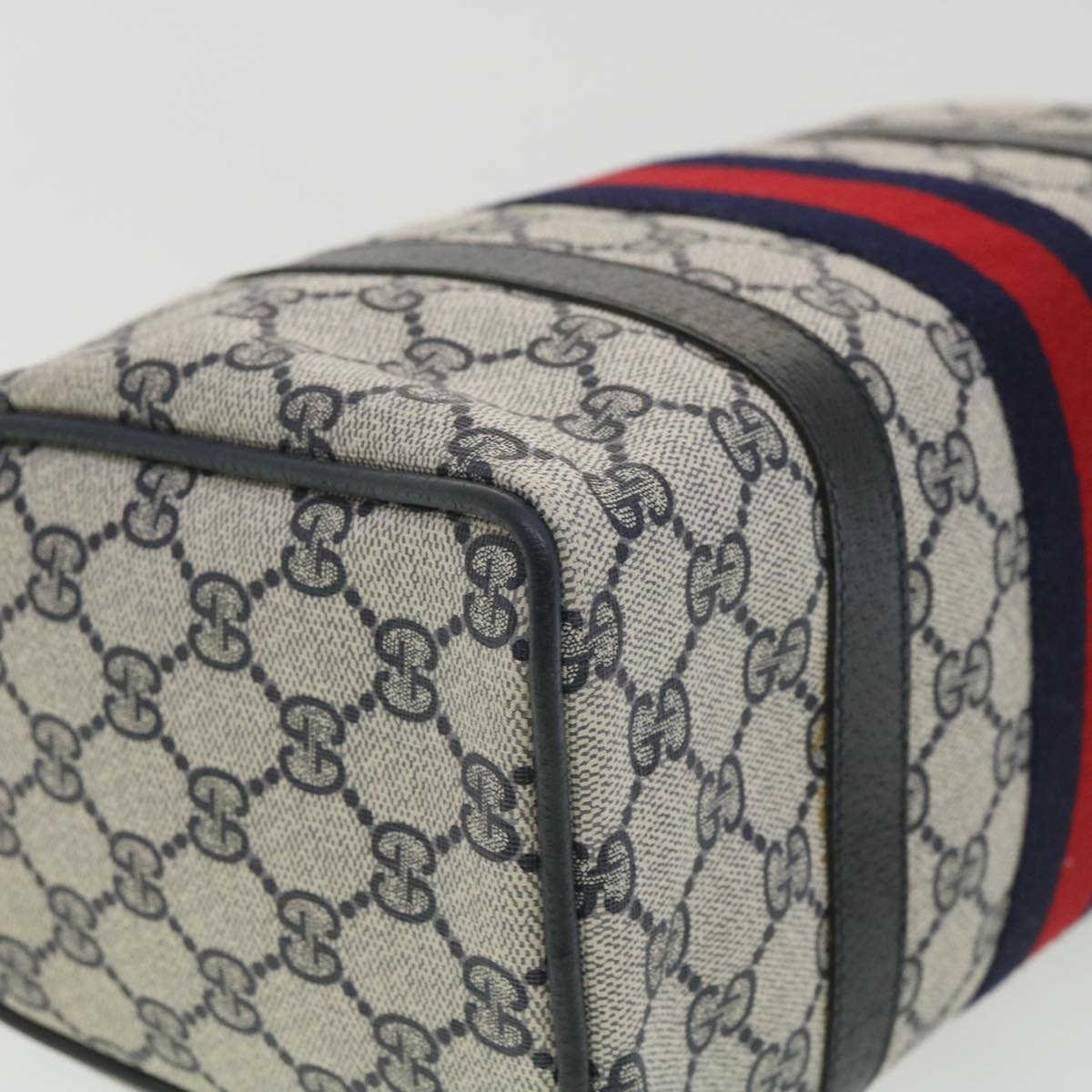 GUCCI Sherry Line GG Canvas Boston Bag PVC Leather Navy Red yk5679B