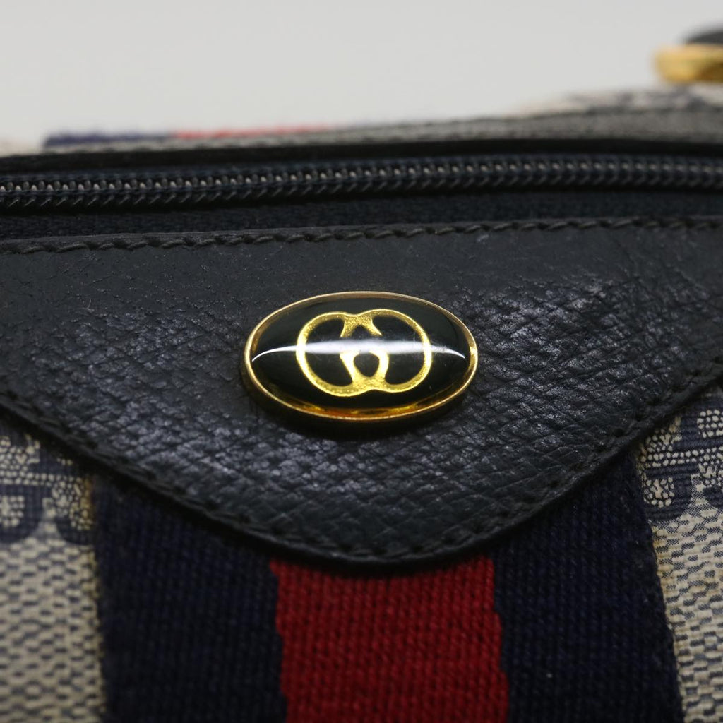 GUCCI Sherry Line GG Canvas Boston Bag PVC Leather Navy Red yk5679B