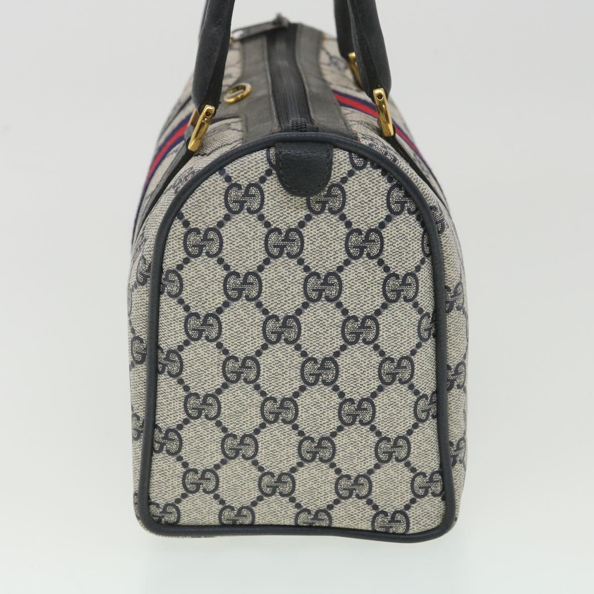 GUCCI Sherry Line GG Canvas Boston Bag PVC Leather Navy Red yk5679B