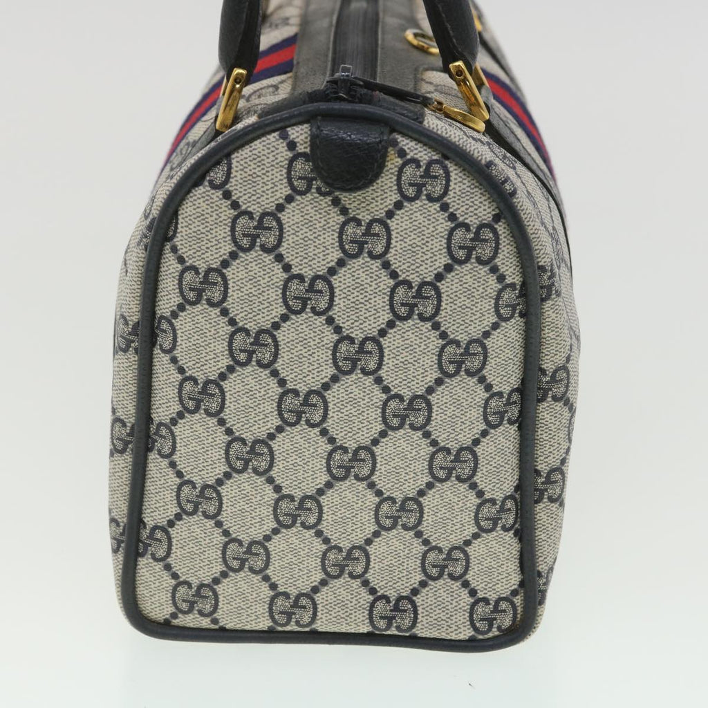 GUCCI Sherry Line GG Canvas Boston Bag PVC Leather Navy Red yk5679B