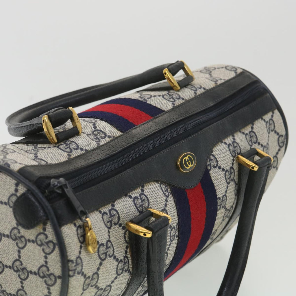 GUCCI Sherry Line GG Canvas Boston Bag PVC Leather Navy Red yk5679B