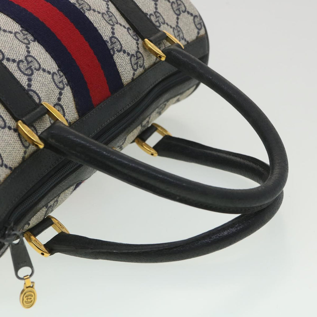 GUCCI Sherry Line GG Canvas Boston Bag PVC Leather Navy Red yk5679B