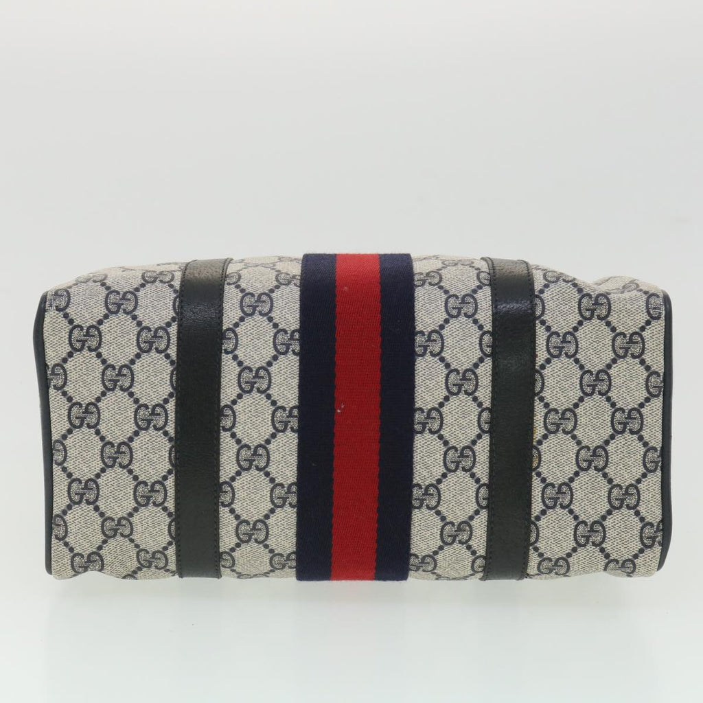 GUCCI Sherry Line GG Canvas Boston Bag PVC Leather Navy Red yk5679B