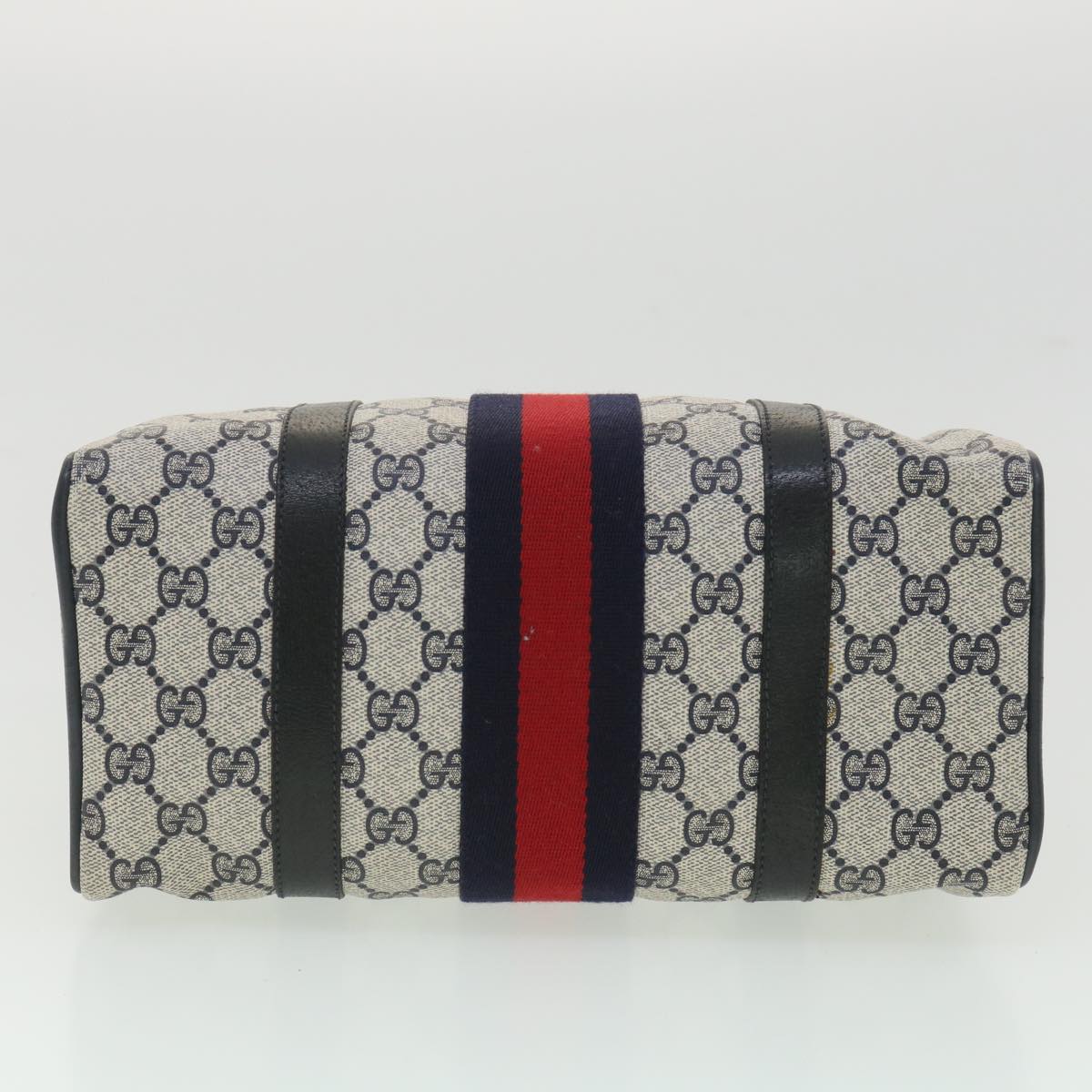 GUCCI Sherry Line GG Canvas Boston Bag PVC Leather Navy Red yk5679B