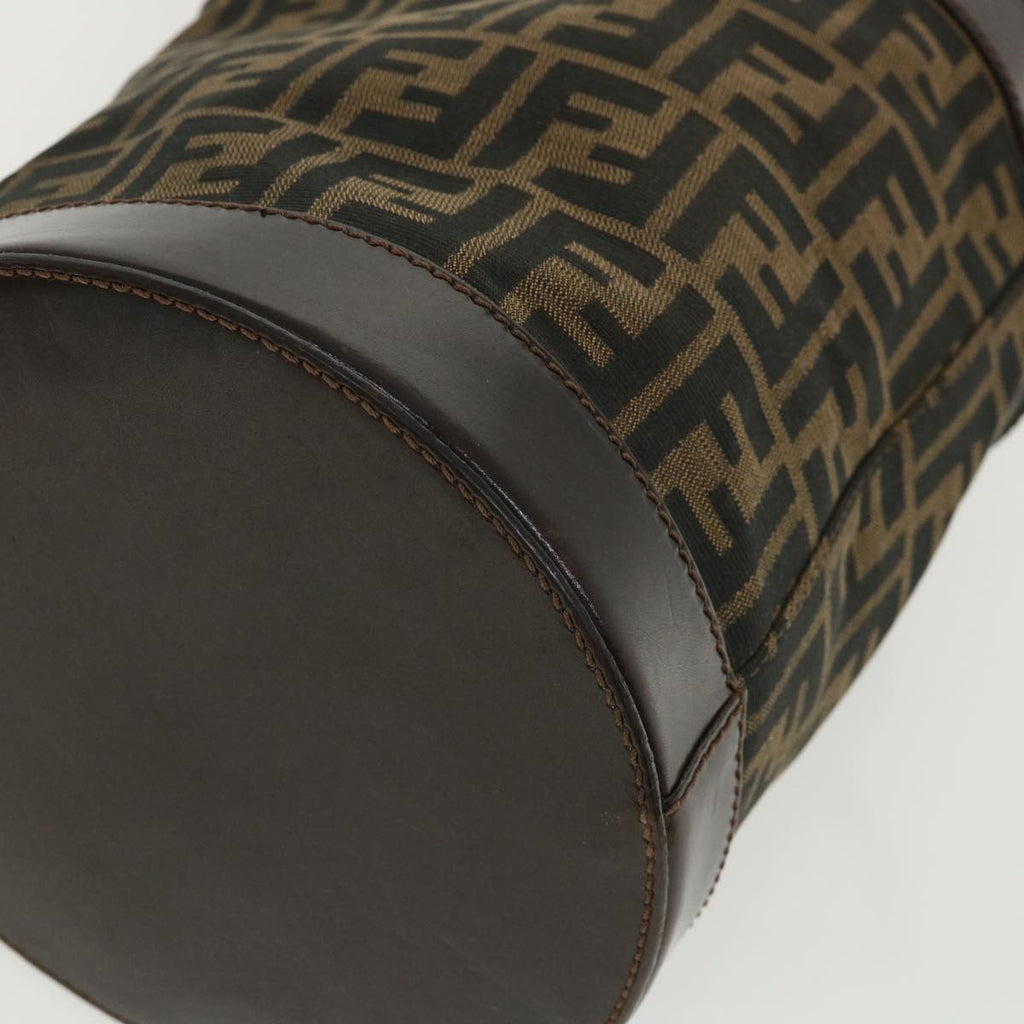 FENDI Zucca Canvas Shoulder Bag Cylindrical Brown Black yk5779