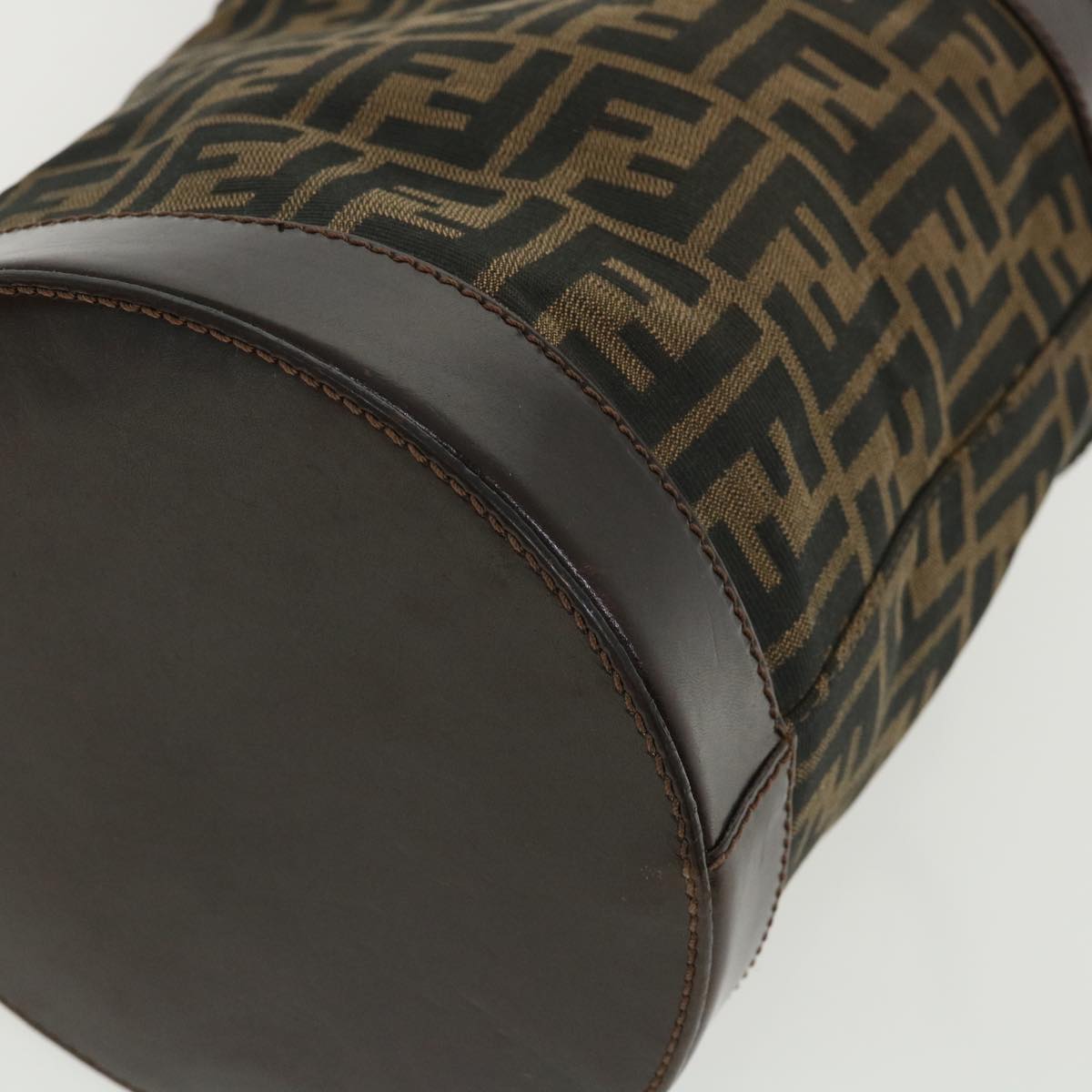 FENDI Zucca Canvas Shoulder Bag Cylindrical Brown Black yk5779