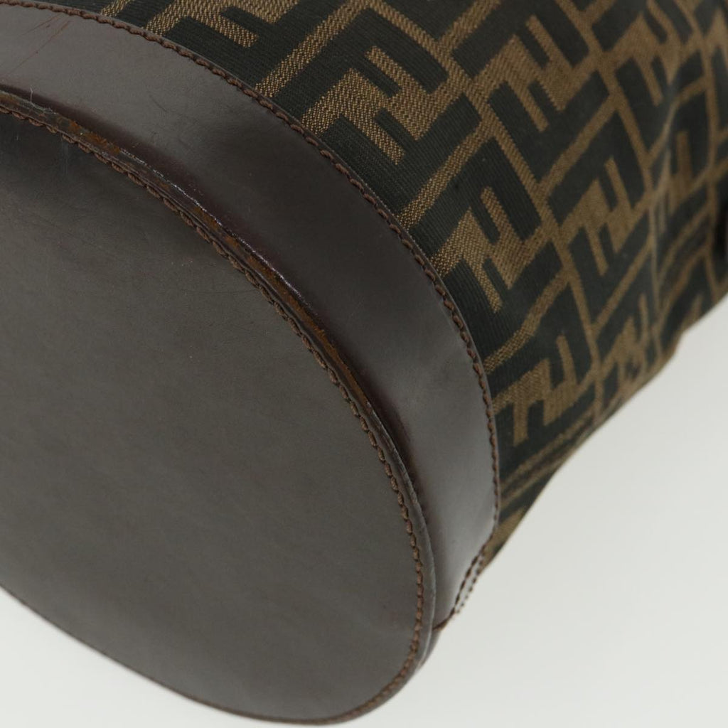 FENDI Zucca Canvas Shoulder Bag Cylindrical Brown Black yk5779