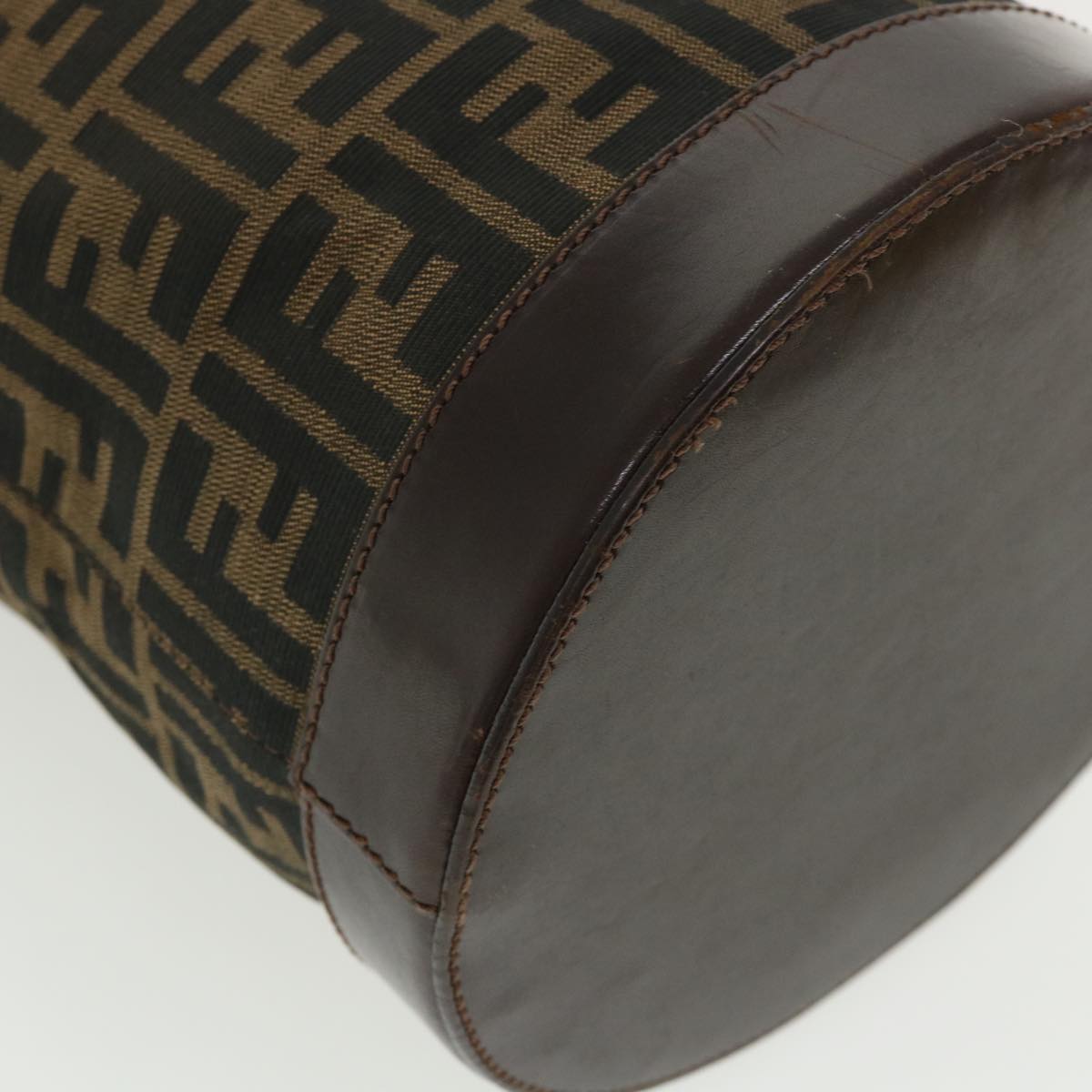 FENDI Zucca Canvas Shoulder Bag Cylindrical Brown Black yk5779