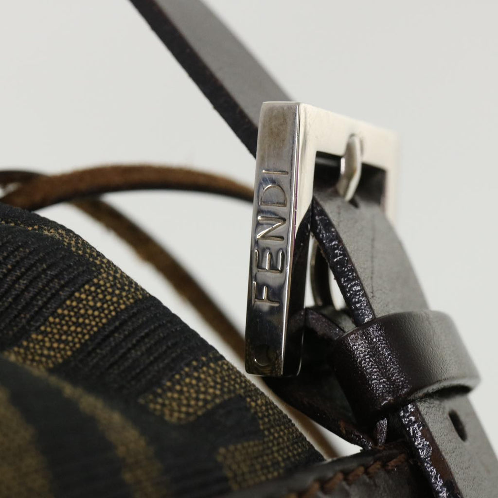 FENDI Zucca Canvas Shoulder Bag Cylindrical Brown Black yk5779