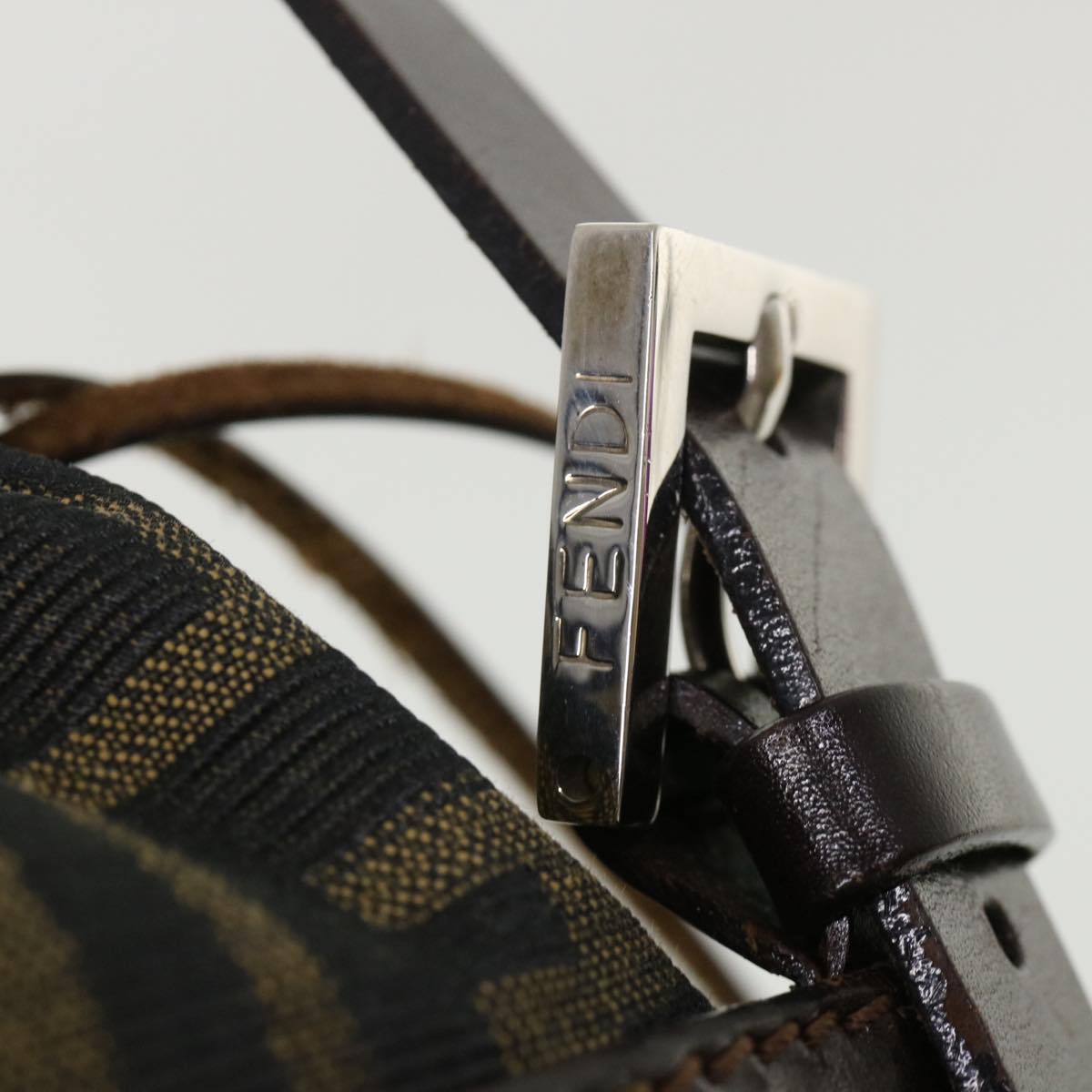 FENDI Zucca Canvas Shoulder Bag Cylindrical Brown Black yk5779