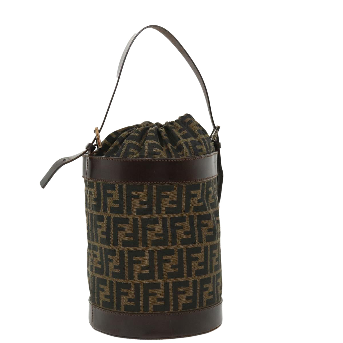 FENDI Zucca Canvas Shoulder Bag Cylindrical Brown Black yk5779