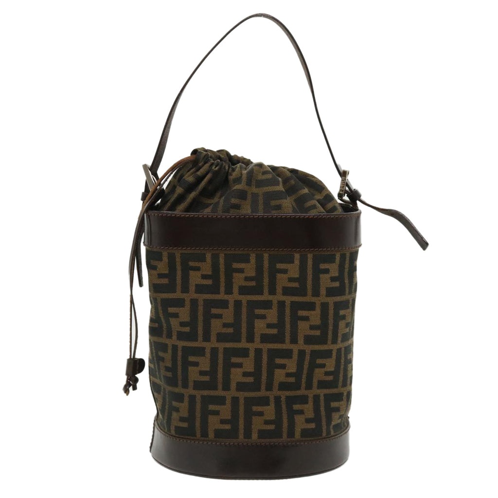 FENDI Zucca Canvas Shoulder Bag Cylindrical Brown Black yk5779
