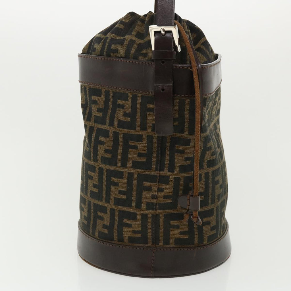 FENDI Zucca Canvas Shoulder Bag Cylindrical Brown Black yk5779