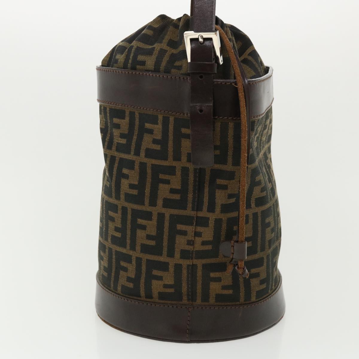 FENDI Zucca Canvas Shoulder Bag Cylindrical Brown Black yk5779