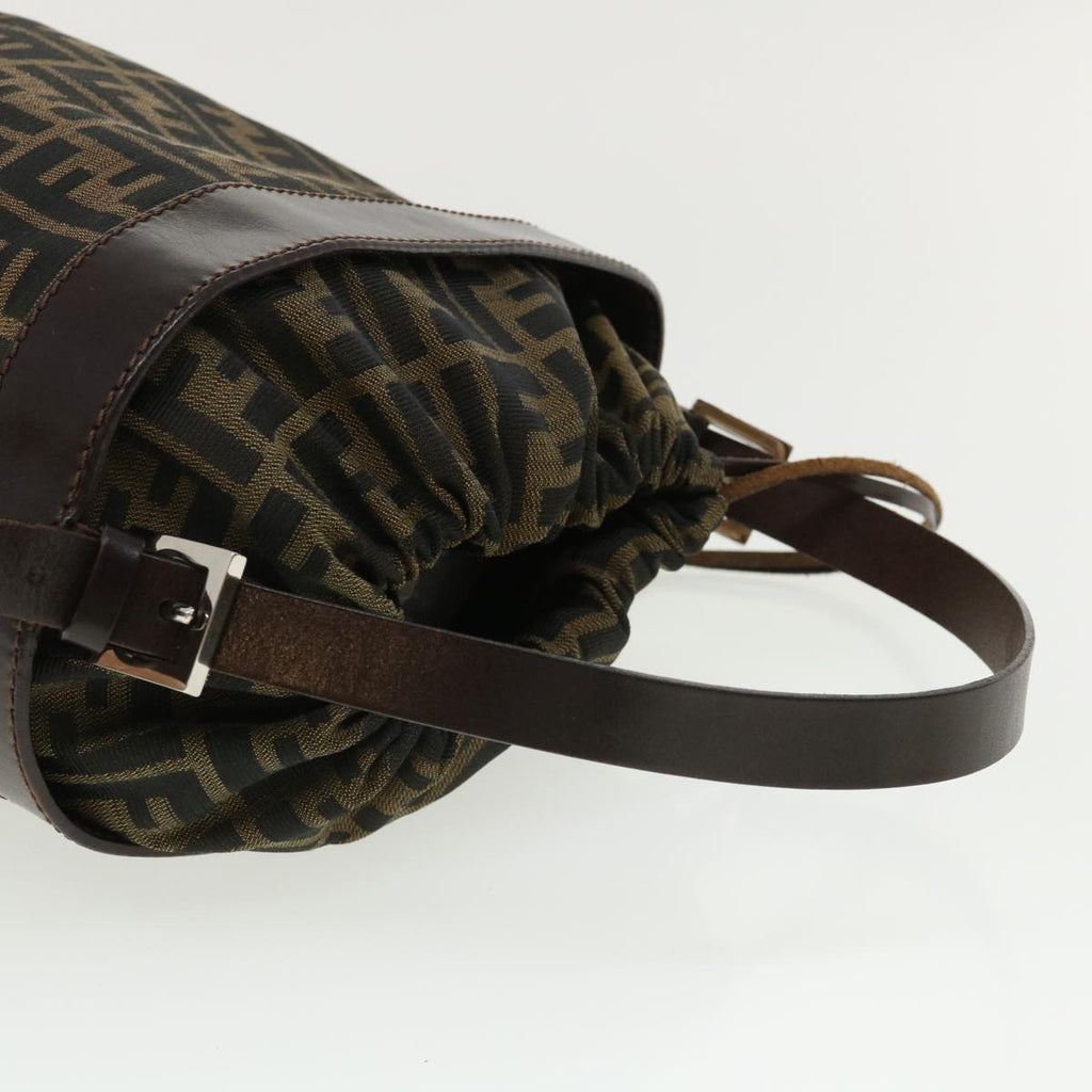 FENDI Zucca Canvas Shoulder Bag Cylindrical Brown Black yk5779