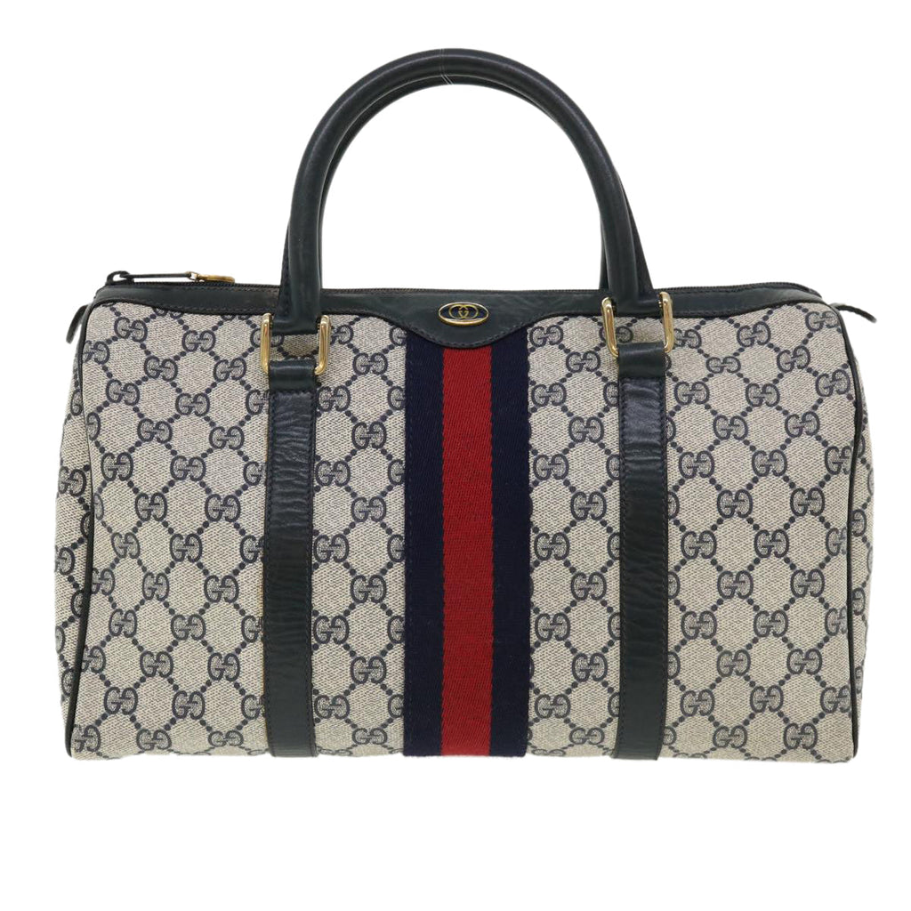 GUCCI GG Canvas Sherry Line Boston Bag Gray Red Navy 010.378... yk5821B