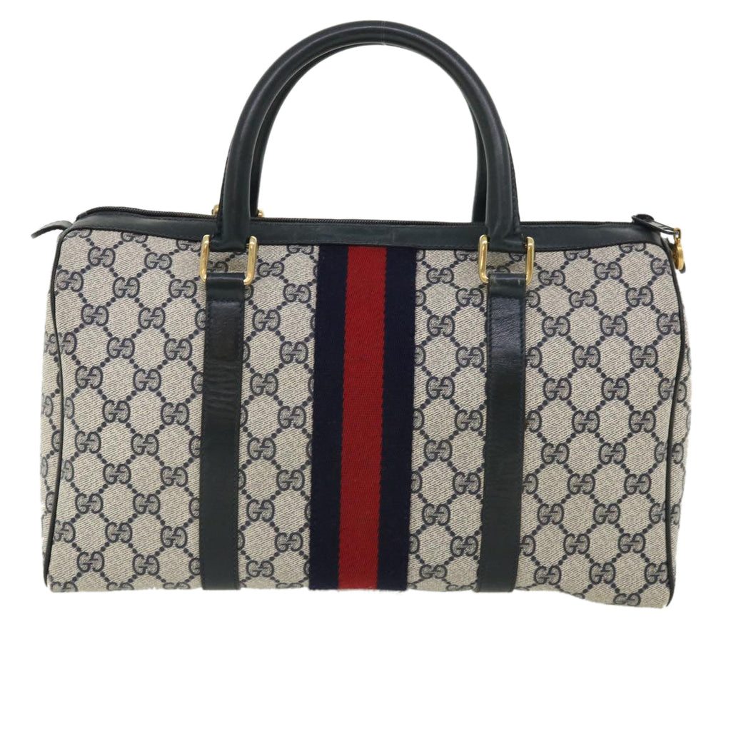 GUCCI GG Canvas Sherry Line Boston Bag Gray Red Navy 010.378... yk5821B