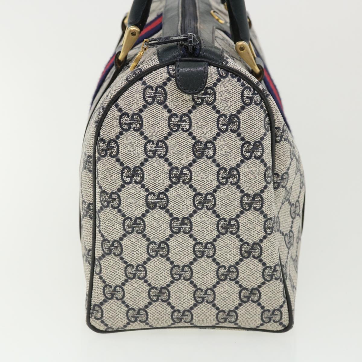 GUCCI GG Canvas Sherry Line Boston Bag Gray Red Navy 010.378... yk5821B