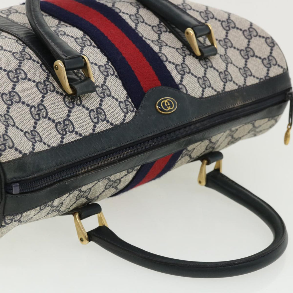 GUCCI GG Canvas Sherry Line Boston Bag Gray Red Navy 010.378... yk5821B