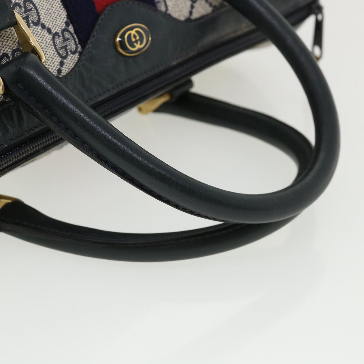 GUCCI GG Canvas Sherry Line Boston Bag Gray Red Navy 010.378... yk5821B