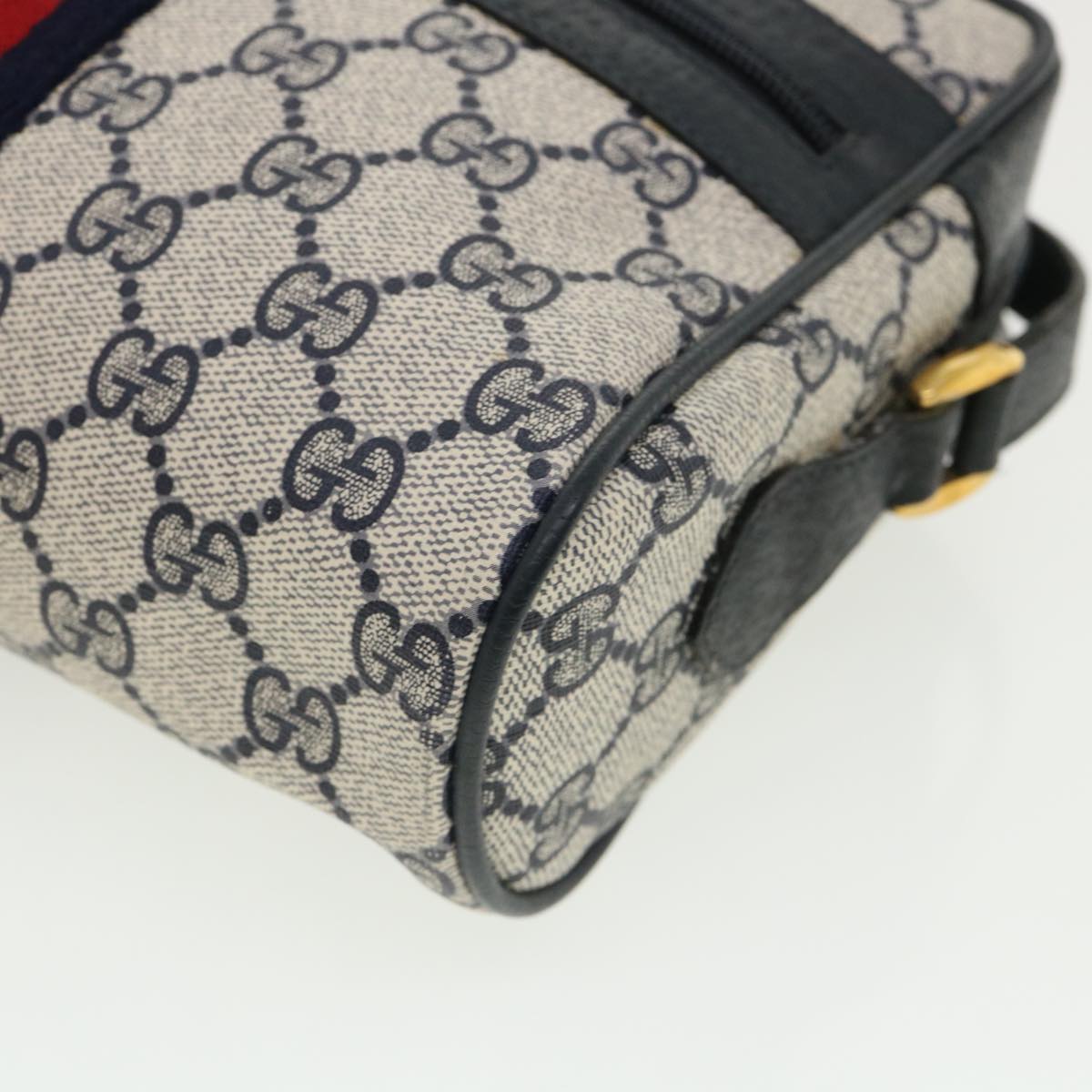 GUCCI GG Canvas Sherry Line Shoulder Bag Gray Red Navy 75.02.004 yk5823B
