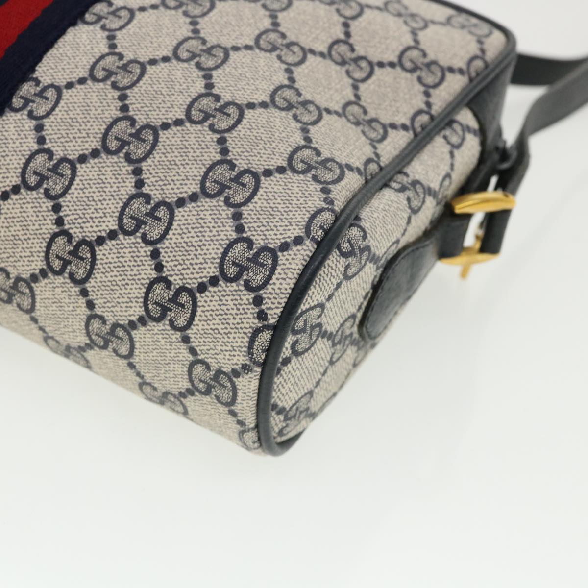 GUCCI GG Canvas Sherry Line Shoulder Bag Gray Red Navy 75.02.004 yk5823B