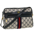 GUCCI GG Canvas Sherry Line Shoulder Bag Gray Red Navy 75.02.004 yk5823B