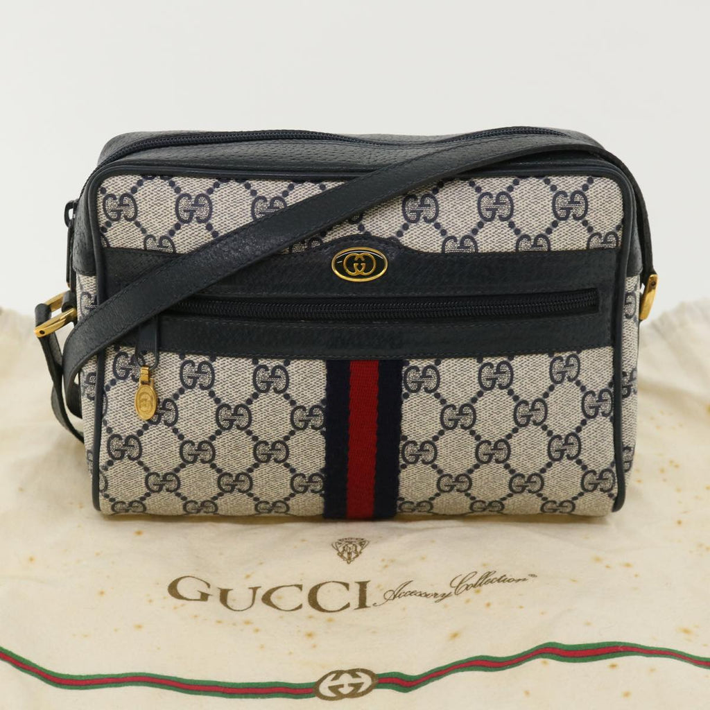 GUCCI GG Canvas Sherry Line Shoulder Bag Gray Red Navy 75.02.004 yk5823B