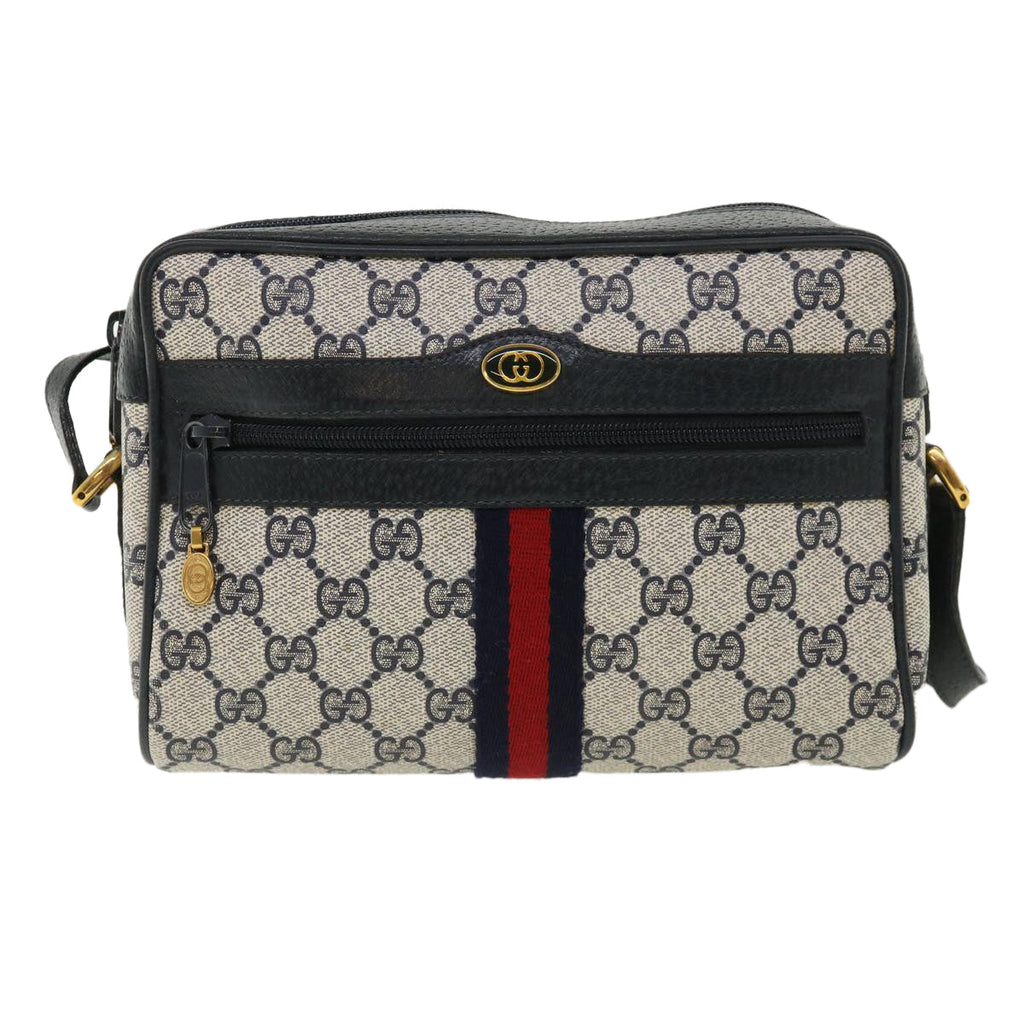 GUCCI GG Canvas Sherry Line Shoulder Bag Gray Red Navy 75.02.004 yk5823B