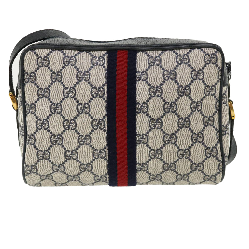 GUCCI GG Canvas Sherry Line Shoulder Bag Gray Red Navy 75.02.004 yk5823B