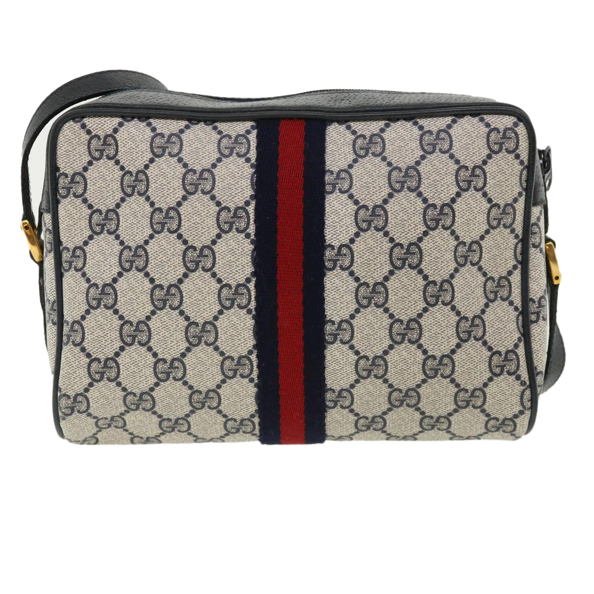 GUCCI GG Canvas Sherry Line Shoulder Bag Gray Red Navy 75.02.004 yk5823B