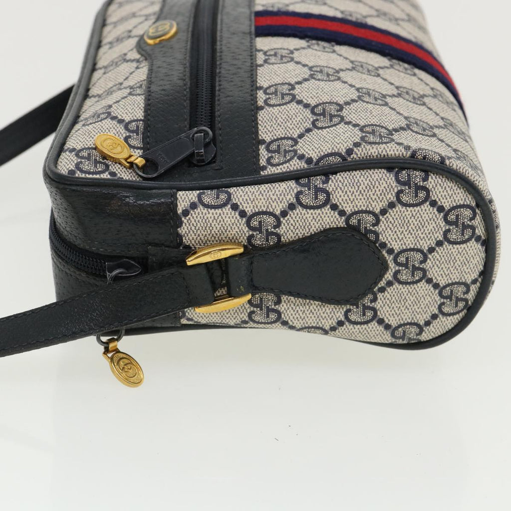 GUCCI GG Canvas Sherry Line Shoulder Bag Gray Red Navy 75.02.004 yk5823B