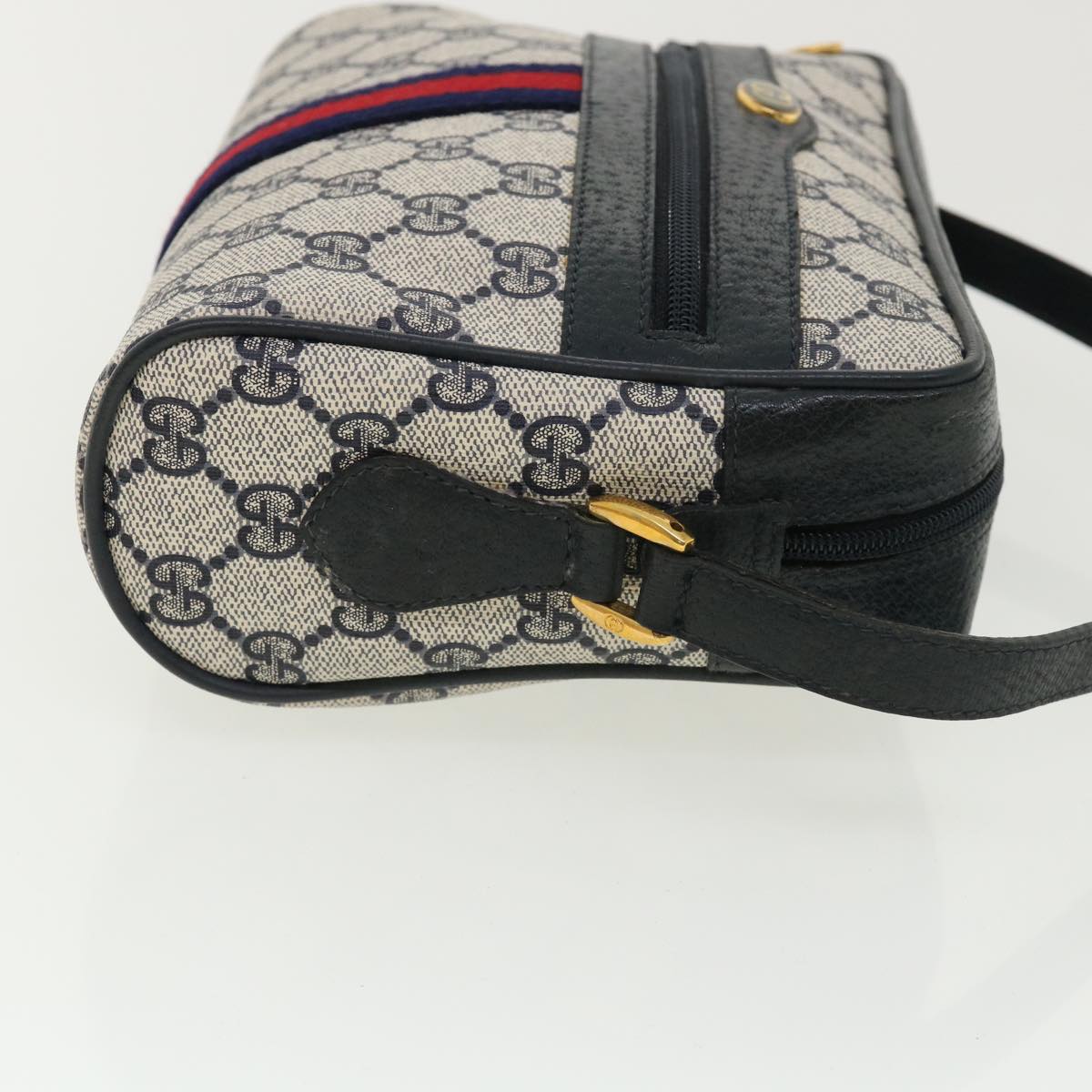 GUCCI GG Canvas Sherry Line Shoulder Bag Gray Red Navy 75.02.004 yk5823B