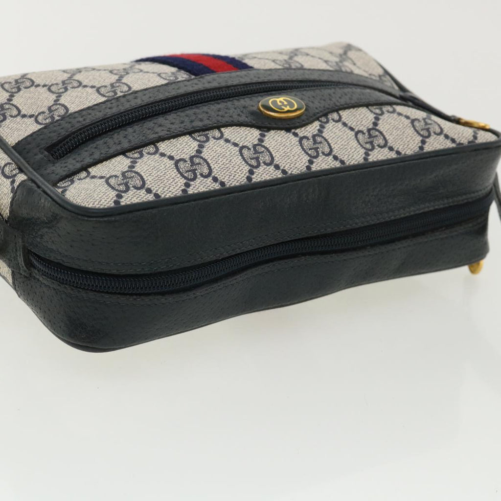 GUCCI GG Canvas Sherry Line Shoulder Bag Gray Red Navy 75.02.004 yk5823B