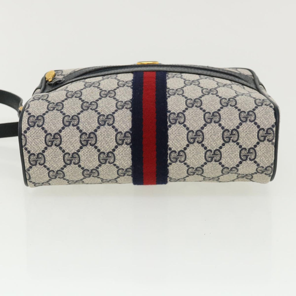 GUCCI GG Canvas Sherry Line Shoulder Bag Gray Red Navy 75.02.004 yk5823B