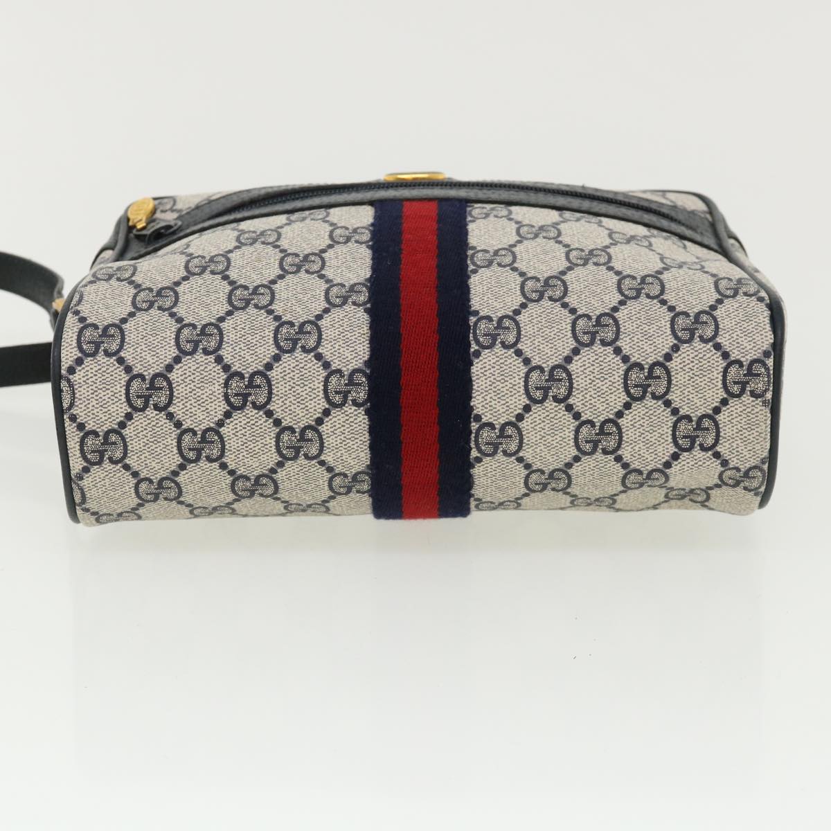GUCCI GG Canvas Sherry Line Shoulder Bag Gray Red Navy 75.02.004 yk5823B