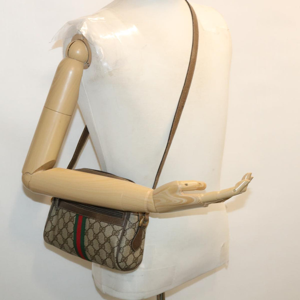 GUCCI GG Canvas Web Sherry Line Shoulder Bag Beige Green 98.02.004 yk5881B