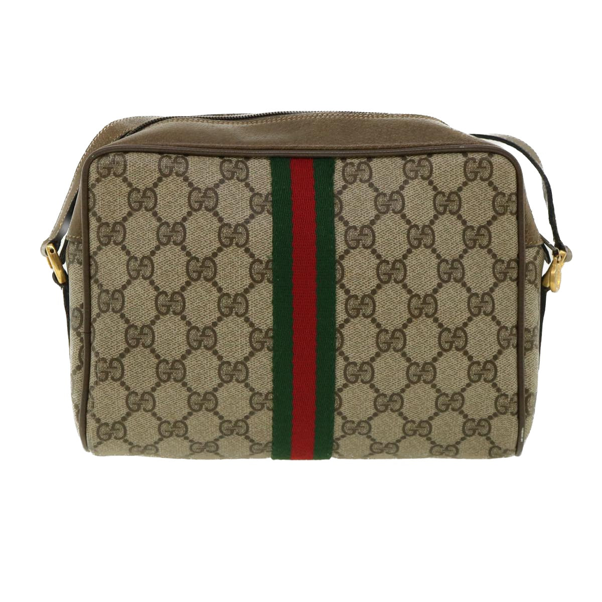 GUCCI GG Canvas Web Sherry Line Shoulder Bag Beige Green 98.02.004 yk5881B