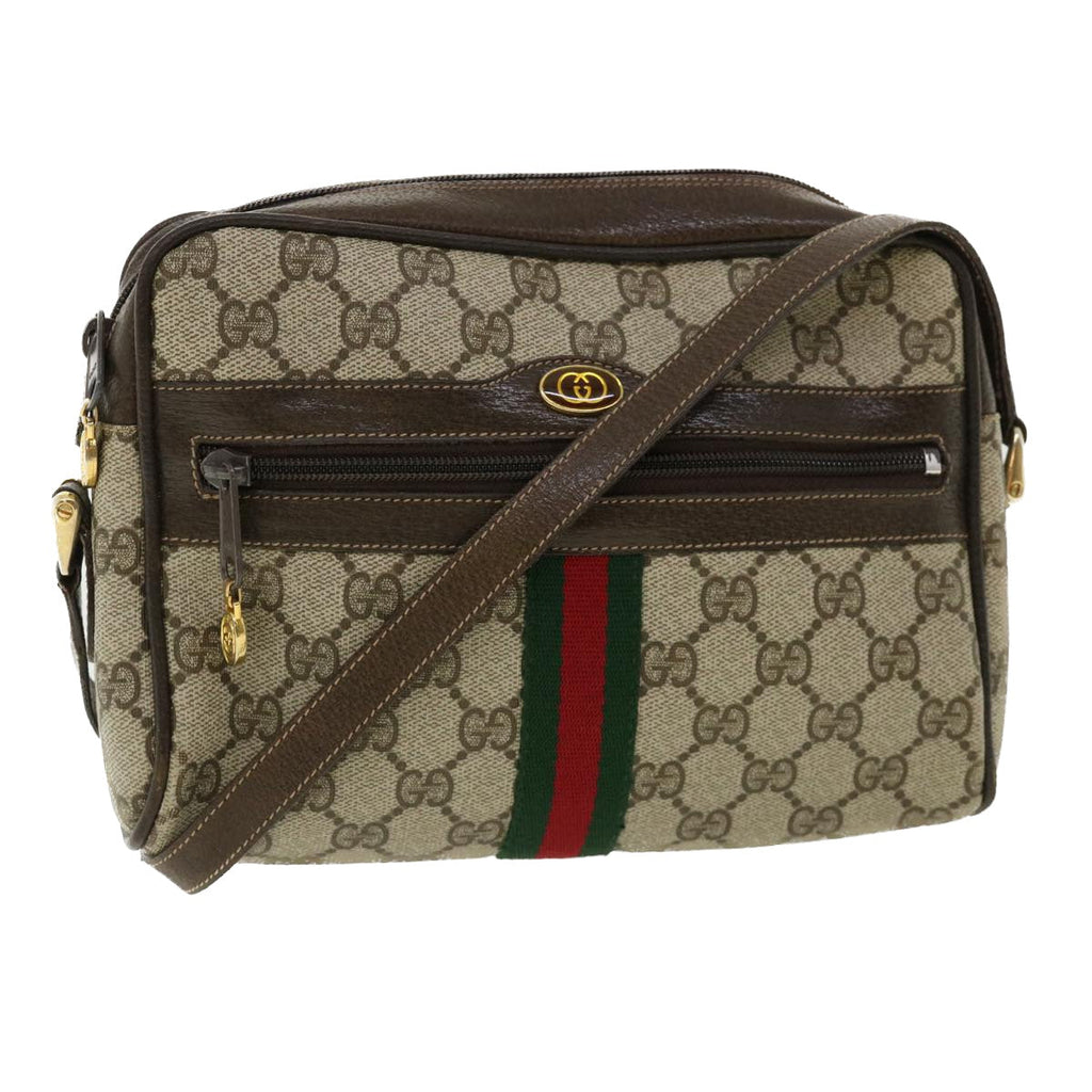 GUCCI GG Canvas Web Sherry Line Shoulder Bag PVC Leather Beige Red yk5884B