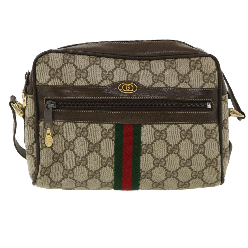GUCCI GG Canvas Web Sherry Line Shoulder Bag PVC Leather Beige Red yk5884B