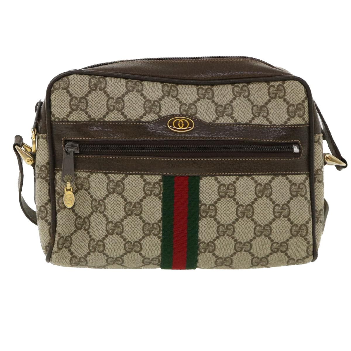GUCCI GG Canvas Web Sherry Line Shoulder Bag PVC Leather Beige Red yk5884B