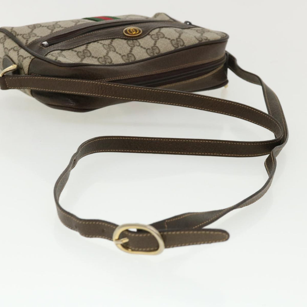 GUCCI GG Canvas Web Sherry Line Shoulder Bag PVC Leather Beige Red yk5884B