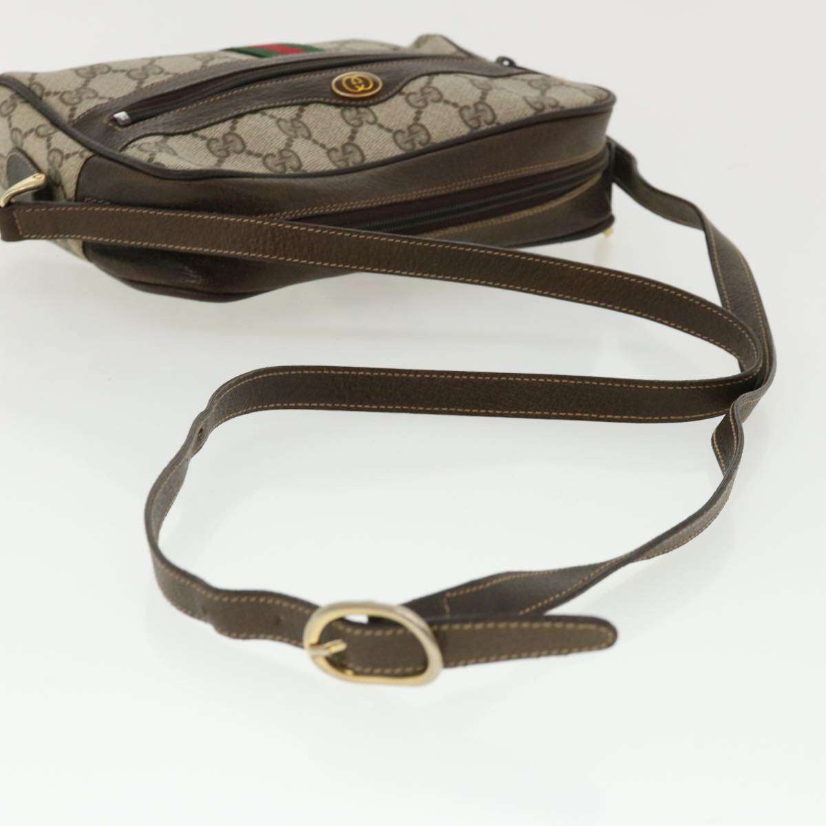 GUCCI GG Canvas Web Sherry Line Shoulder Bag PVC Leather Beige Red yk5884B
