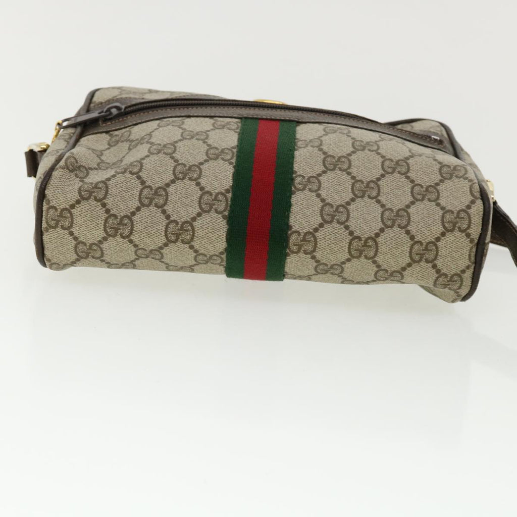 GUCCI GG Canvas Web Sherry Line Shoulder Bag PVC Leather Beige Red yk5884B