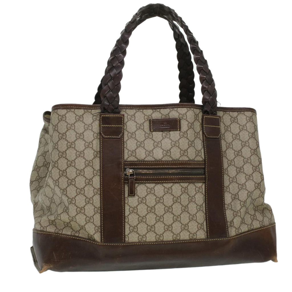 GUCCI GG Canvas Tote Bag PVC Leather Beige 140955 yk5941
