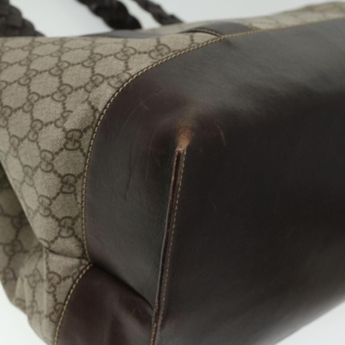 GUCCI GG Canvas Tote Bag PVC Leather Beige 140955 yk5941