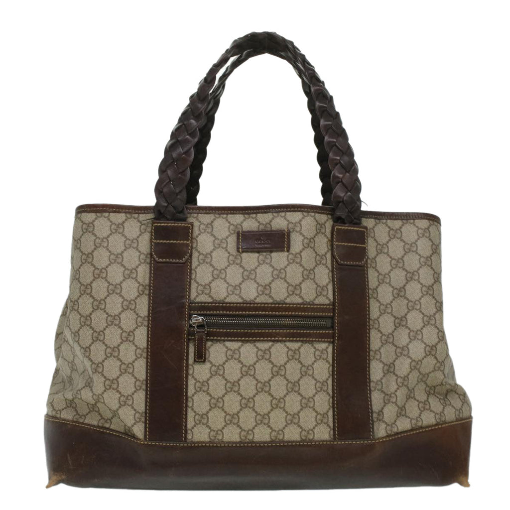 GUCCI GG Canvas Tote Bag PVC Leather Beige 140955 yk5941